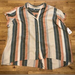 Sonoma Striped Linen Button Up Tee Women’s Size 4X